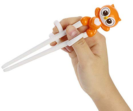 Edison Friends Chopsticks Owl - Baby's First Step Training Set - Right Handed - Made in Korea - Orange