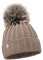 ELIMELI Kaschmir Mütze Damen Winter warme Strickmütze Wollmütze mit Kaschmir Wintermütze mit Kunstfell Bommel Slouch Strick Beanie Damen für Winter Bommelmütze Hergestellt in EU (Hellbraun)