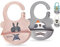 Peplino Bavoirs bébé en silicone, Bavoir silicone souple, léger, imperméable, lavable avec récupérateur pour attraper les aliments, cadeau mignon bébé et enfant (Zoo, Rose & Gris)