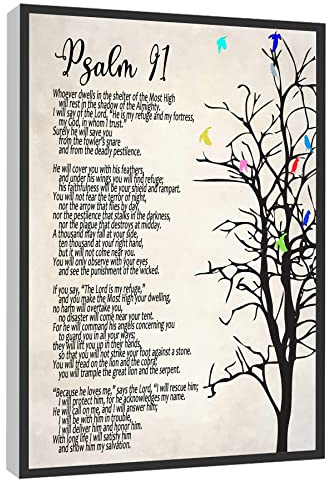 RCVTVPV Psalm 91 Leinwanddruck 'He Who Dwells In The Secret Place', Christliches Schriftbild, Gerahmt, Fertig Zum Aufhängen, 20,3 x 30,5 cm