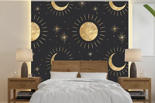 Selbstklebend Tapete Wandpapier Wandaufkleber Fototapete Tapeten Wanddeko 350x350 cm Muster - Mond - Sonne - Gold