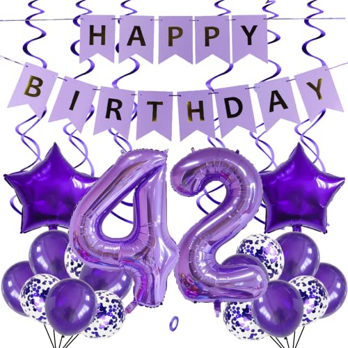 SNOWZAN Luftballons 42. Geburtstag Dekoration Lila 32 Zoll Riesen Zahlen Ballons,Latex Folienballons 25 Stück