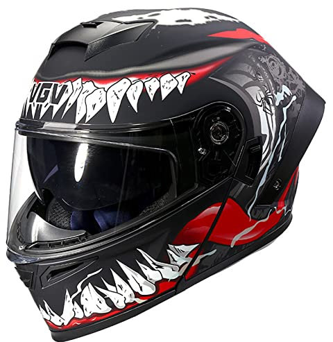 Modularer Motorradhelm Klappbarer Front-Integralhelm Doppelvisiere DOT/ECE-Zugelassener Motorrad-Street-Bike-Off-Road-Helm Mit Schwanz Für Erwachsene Männer Frauen,Venom,XL