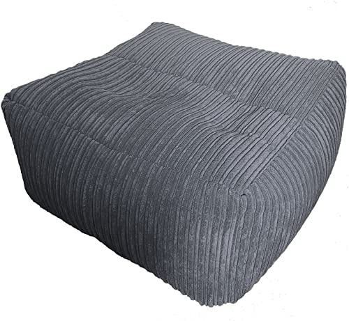 Beautiful Beanbags - Large Jumbo Cord Ottoman Bean Bag Cube - Grey | Ready-Filled, Plush Mega Cube Bean Bag