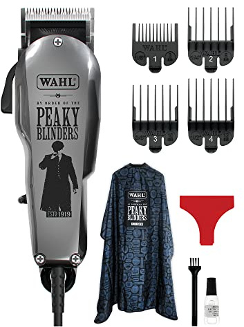 Wahl and Peaky Blinders Professional Hair Clipper and Cape, Pro Haircutting Kit, Clippers for Bulk Hair Removal, Taper Fade, Adjustable Lever, Corded, Lightweight, Barbers Supplies