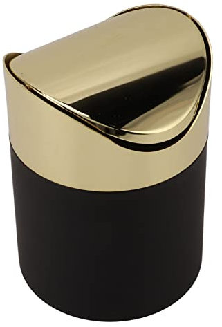 Papelera de Mesa, Mini Papelera de Acero Inoxidable con Tapa Dorada, Cesta de Basura de Escritorio para el hogar, Papelera para baño, Cocina, Oficina, Coche