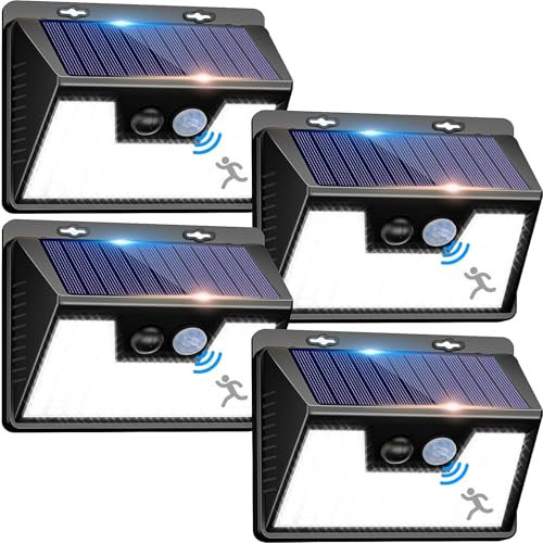 nipify Solarlampen für Außen mit Bewegungsmelder, 【4 Stück】 140 LED 3 Modi Solarleuchten für Außen IP65 Wasserdichte LED Solar Aussenleuchte mit Bewegungsmelder Aussen für Wandleuchte, Garten, Garage