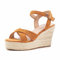 Hitmars Sandalias Mujer Verano Plataforma Alpargatas de Cuña Comodas Zapatos Tacón Esparto Sandalias con Hebilla Espadrilles Moda Marrón 40 EU