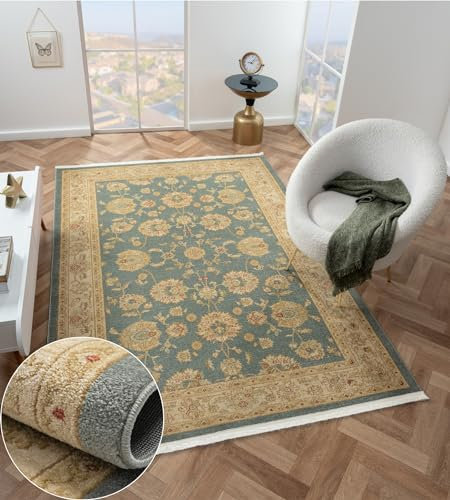 MY-RUG Teppich Ben 5 rechteckig dunkelblau 230 x 160 cm, Großer Orientteppich Wohnzimmer Vintage Kurzflor Orientalisch, Weicher Schlafzimmerteppich im Boho Design Medaillon Klassisch Muster