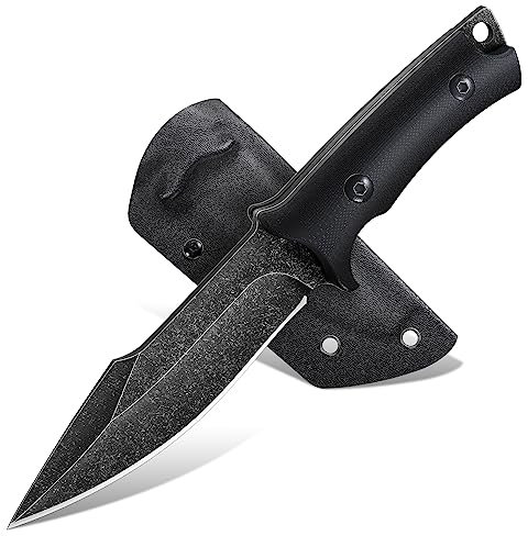 Freelander Cuchillo Outdoor Hoja Fija Acero D2, Cuchillo de Supervivencia Afilado con Mango G10, Cuchillo de Caza Full Fang Hoja Fija con Funda Kydex, Coltello Bushcraft para Camping