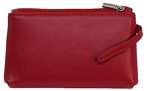 BAWAKO Portefeuille en cuir véritable avec deux compartiments zippés, porte-monnaie pour homme et femme, porte-monnaie, monnaie, cartes, clés, rouge, L, Classique