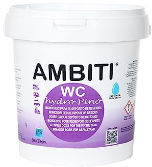 Ambiti | WC Hydro | Monodosis Hidrosolubles para Depósito de Residuos | Camping Cars | Antibacteriano | Eliminación Deshechos Orgánicos y Papel Higiénico | Fragancia Pino | 50 Dosis | 20Gramos/Unidad