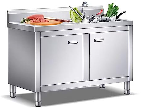 Fregadero De Cocina Comercial, Fregadero independiente de 2 compartimentos,2 Compartimientos Acero inoxidable Industriales Fregadero(100cm/39.4in double slot)