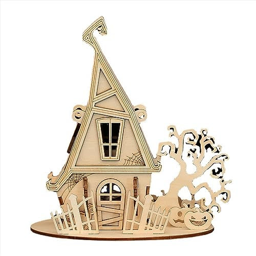 HuaCan 3D Puzzle Holz Hexenhaus Holzpuzzle Hexen Haus Spielzeug Modellbausatz für Erwachsene und Kinder Modellbau Dekor Schwierigkeitsgrad 2 Sterne