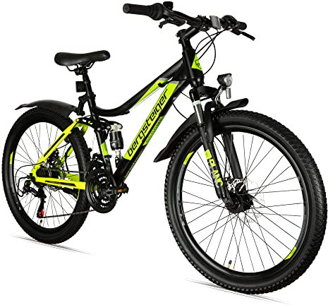 Bergsteiger Broome 26 Zoll Kinderfahrrad, 21 Gang-Schaltung, StVZO, Mountainbike mit Vollfederung, Scheibenbremsen & Dynamo-Licht, geeignet für 8, 9, 10, 11, 12, 13 Jahre, Jungen & Mädchen