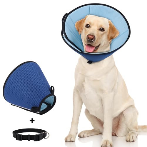 Supet Halskrause für Hund Leckschutz, Weich Schutzhalsband Kegelhalsbänder Verstellbar Genesungshalsband, Atmungsaktive Haustier Elisabethanischer, Leckschutz Hund nach Op Hund Blau XL