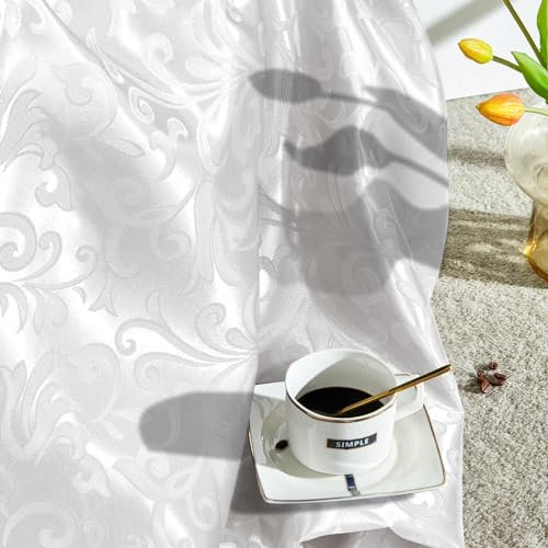 VACVELT Damast-Jacquard-Satin-Stoff von The Yard, 152,4 cm breit, weißer Satin-Stoff, glänzender Stoff, seidiger Brokatstoff für Brautkleid, Hochzeitsdekorationen, Basteln, Nähen, Drapieren (4,7 m)
