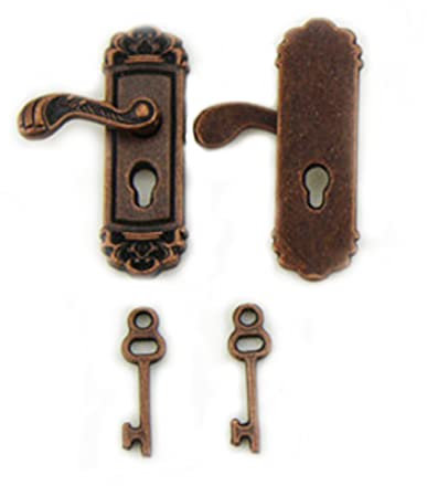 Jorzer Miniature Door Lock Doll Doll House Lock Miniature Door Lock Vintage Fancy Dollhouse Door Knobs Vivid Dollhouse Long Door Handle Bronze 1Pair