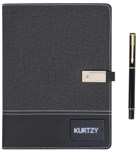 Kurtzy Agenda Electronica con Cargador Inalámbrico - Carpeta Notebook Smart Digital A5 Negra con Power Bank Móvil de 8000 mAh y Unidad Flash USB de 16 GB