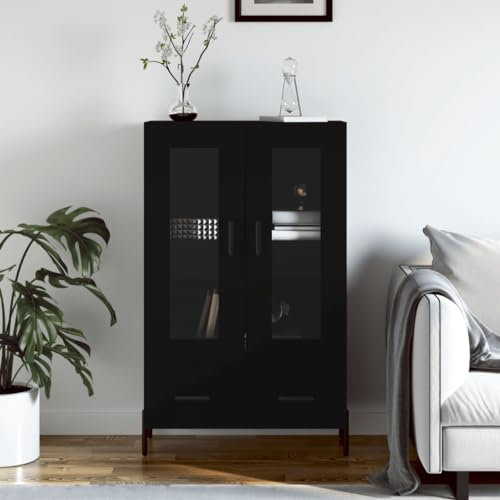 Moderner Wohnzimmerschrank, Kommode Highboard Highboard Schwarz 69,5x31x115 cm Holzwerkstoff Praktische Tür + Metallfüße viel Stauraum + Langlebiges Material für Wohnzimmer Schlafzimmer Küche