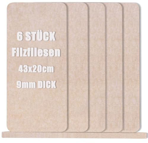 6 Stück Filz Pinnwand Korkplatte Bulletin Board Tiles - Filz-Pinnwandfliesen mit selbstklebender Rückseite für Wände, Vision Board für Büro, Zuhause, Pinnwanddekorationen, 43x20cm, Dunkles Kamel