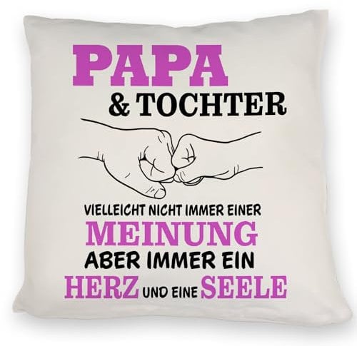 speecheese Papa & Tochter Kissen in pink mit Spruch EIN Herz und eine Seele EIN bequemes DekoKissen zum Vatertag Vater Freundschaft Familie Weihnachten Sofa Männer Sprüche ausgefallen