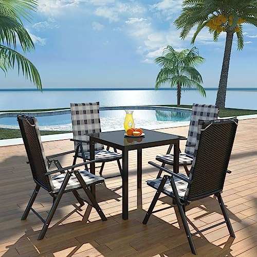 QJBSAVVA 5-TLG Garten-Essgruppe, gartenbank wetterfest Balkon Tisch eckbankgruppe eckbank Geeignet für Balkon Garten Outdoor Flur mit Auflagen Aluminium Schwarz