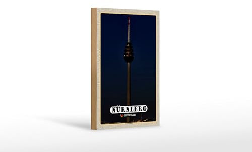 FEMER Holzschild Städte Nürnberg Fernmeldeturm Gemälde 12x18 cm Dekoration