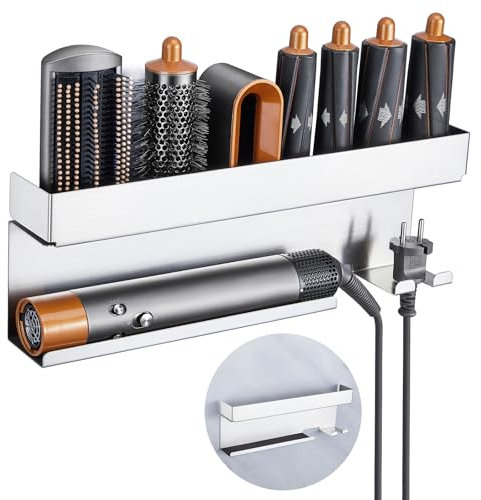 YYBO Föhnhalter Wand Ohne Bohren, Glätteisen Halterung, Föhn Halterung für Styler Lockenstab Glätteisen Zubehör, Wandhalterung Halter, Edelstahl Fönhalter Haartrockner Halterung für Bad Barbershop