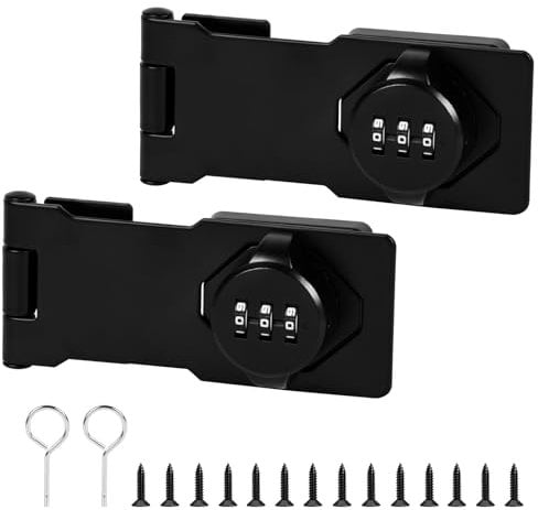 2PCS 3.8Inch Black 90-180 Degree Rotary Cabinet Locks - Hasp Latch Barn & Garden Combination Door Lock with Screws