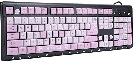 Niedliche USB Tastatur mit Kabel, Niedliche Cartoon USB Tastatur mit Kabel für Mädchen, Tragbare, Kompakte, Ultradünne Computer Gaming Tastatur für PC, Laptop, Desktop