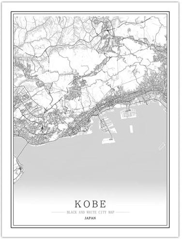 CUNNVN Weiß KOBE 3d Drucken Stadtplan Nordic Wohnzimmer Dekoration Leinwand Poster moderne Heimdekoration Kunstdruck geeignet für Schlafzimmer Wanddekoration 50x70 cm