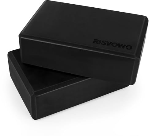 RISVOWO Yogablock 2 Teiliges, Erwachsene Yoga Block, Hartschaum, Rutschfest Yogaklotz Doppelpack für Pilates, Meditation, Fitness-Yoga-Zubehör für Anfänger und Fortgeschrittene(Schwarz)