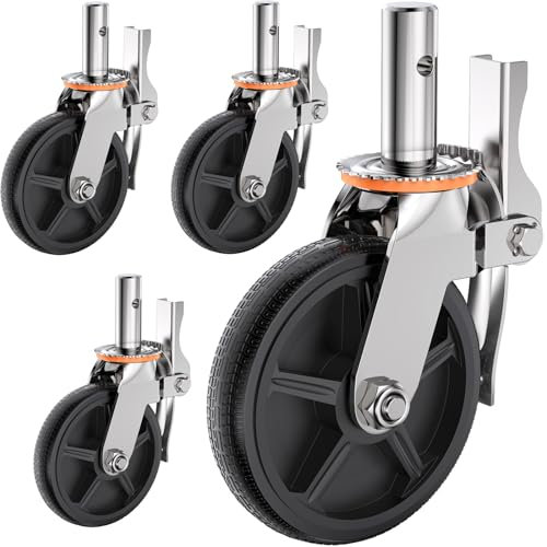 WOOSKY 8 Scaffolding Caster Wheels (Set of 4) - Heavy Duty, 550 Lbs Capacity Per Wheel, Double Ball Bearing, Dual Locking System, Non-Marking Polyurethane, 360 Degrees Swivel