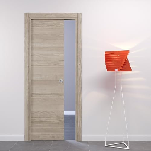 PORTE ITALIANE porta interna porta scorrevole porta a scomparsa porte interne moderne HIGH DENSITY telai legno resistenti all'acqua WATERPROOF varie misure 60x210 serratura ottone Rovere Orizzontale