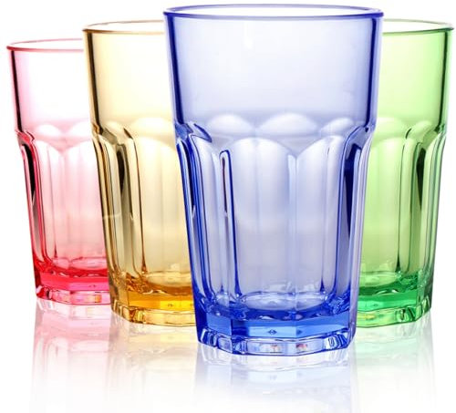 RAONEUS Plastic Glasses Unbreakable Tumblers Coloured Glasses for Kids Acrylic Glasses Drinking for BBQ’s,Camping,Picnic,Birthday Party,Everyday Use (265ml Color)