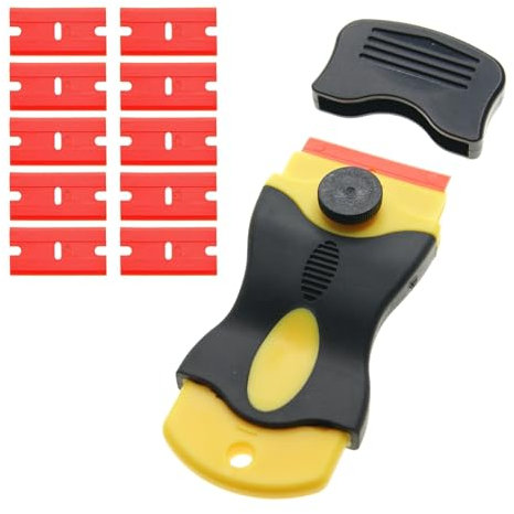 Ex-Pro Ceramic Hob Scraper with 10 x Plastic Blades, Safe to Glass, Removes Labels Stickers & Decals, for Oven Window Windshields Shower Door