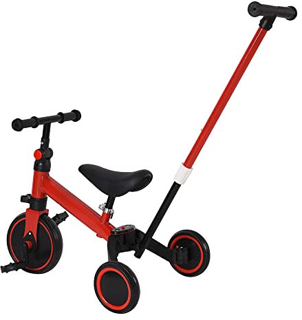 Tricycle Vélo avec Pédale Amovible-3 en 1 Vélo Draisienne Évolutif avec Putter pour Enfants 2-4 Ans, Siège et Poignée Réglablespour Garçon et Fille-Charge 25 kg (Rouge)