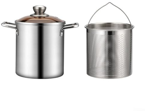 Práctica olla para freír con asas, olla pequeña de acero inoxidable para varios alimentos, práctica freidora de acero inoxidable