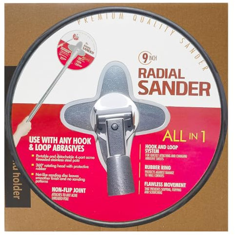 Ponceuse manuelle radiale pour cloison sèche de 22,9 cm – Outil de nettoyage et de polissage des murs de qualité supérieure avec système de crochet et de boucle – Une ponceuse à charnière pivotante en