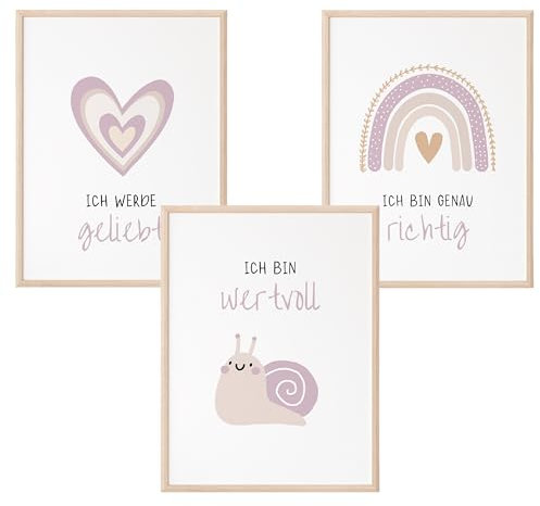 Mutzauber® Poster Affirmationsposter A4 A3 Kinderzimmer Jungen Mädchen A4 A3 Bilder Kinderzimmer Motivation Bär Tiere Kinder Kindergarten verschiedene Motive Wandposter (Lila)