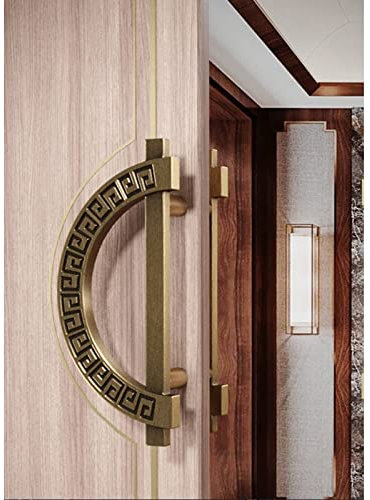 Door Handle Barn Door Push Pull Door Handle Aluminum Door Handle Replacement, Chinese Classical Half Moon Gate Handle, Heavy Duty Sliding Doors Pull for Hotel, Mall, Restaurant (Color : Bras
