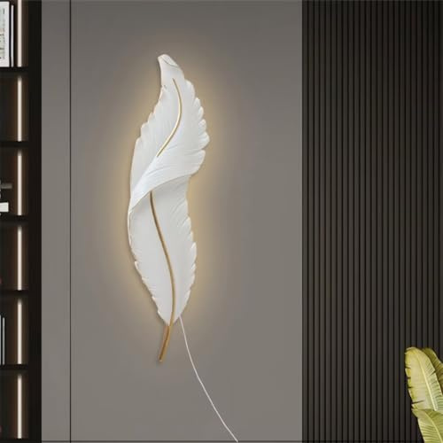 Feder Wandleuchten für Wohnzimmer Moderne LED Wandleuchte Innen Feder Lampe Plug In 3000k Warmes Licht Wandlampe Weiß Nachttisch Dekorative Leuchte für Schlafzimmer Flur 90cm