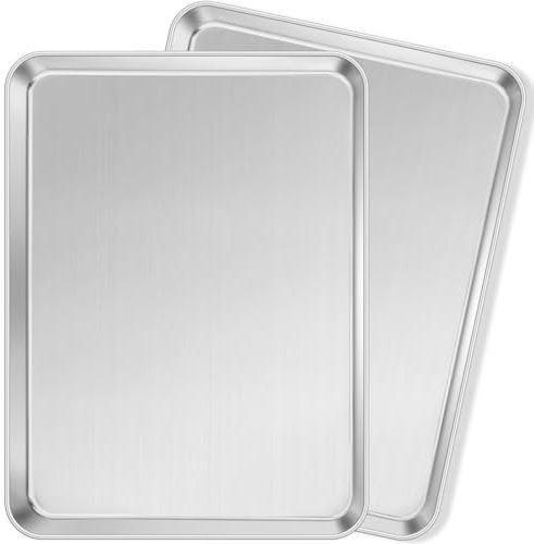 Leonyo Große Backbleche, 43,2 x 33 cm, Edelstahl, halbe Keksbleche zum Backen, 2,5 cm tiefe Metall-Backblech, spülmaschinenfest, 2 Stück