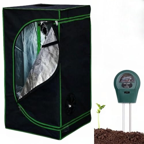 Mucola Growzelt 60x60x180 cm Set mit 3-in-1 Messgerät Zuchtzelt für Hydrokulturen zur Pflanzenzucht | licht- und wasserdicht | Indoor Grow Tent mit reflektierender Innenfolie Zimmergewächshaus
