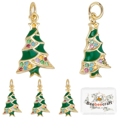 Beebeecraft 1 Box 10 Weihnachtsbaum Anhänger Emaille Zirkonia Platin Weihnachtsbaum Anhänger Mit Biegering Für Die Schmuckherstellung Armbänder Ohrringe