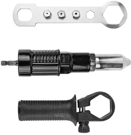 DXNQ Electric Rivet Nut Gun Riveting Tools, Metal Pop Rivet Gun Tool Rivet Drill Attachment with Non-Slip Handle, Efficient Cordless Riveter Adapter Kit Includes 4 Rivet Heads