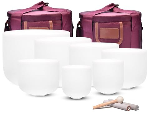 ALIOTH 7-12 inch Set of 7 Crystal Singing Bowls with Carrying Cases and Mallets. for Meditation, Yoga, Chakra Healing & Sound Therapy
