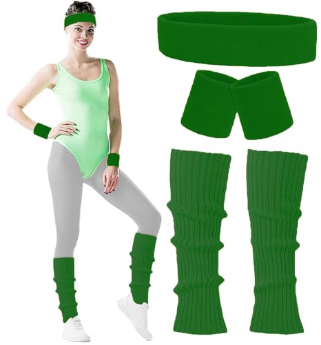 Carnavalife 80er-Jahre-Kostüm für Damen, für Erwachsene, mit Haarband + Handgelenkschoner + Beinwärmer, Neon-Gym, Zubehör der 80er-Jahre, Sportbänder 80S