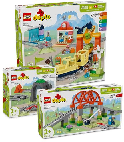 Lego DUPLO Eisenbahn 3er-Set - Großes Starter Set mit DUPLO Zug Elektrisch, Lego DUPLO Eisenbahnbrücke, Eisenbahntunnel & Eisenbahn Schienen (10425, 10426 & 10428), Lego DUPLO ab 3 Jahre Eisenbahn
